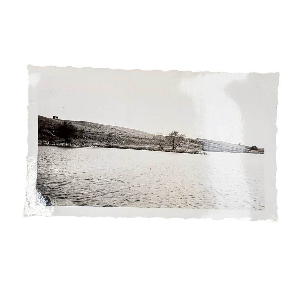 Vtg Beautiful Calm Lake Original Monochrome Photography Found Snapshot